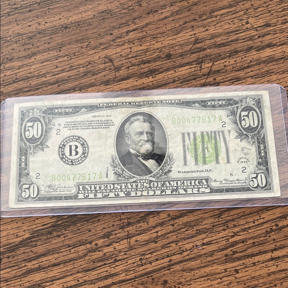Vintage $50 Bill in Protective Sleeve